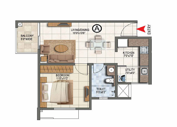 Featured Image of Prestige Greenbrook 1 BHK Floor Plan