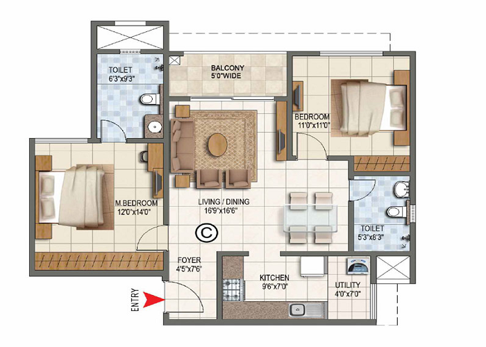 Featured Image of Prestige Greenbrook 2 BHK Floor Plan