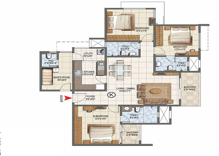 Featured Image of Prestige Greenbrook 3 BHK Floor Plan